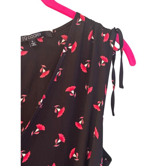 19 COOPER Women's Black/red Floral-print Tie-waist Ruched-hem Jumpsuit Small - Picture 9 of 12